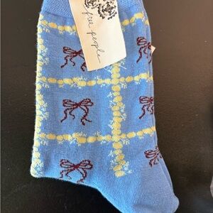 Free People Blue and Yellow Bow Pattern Socks